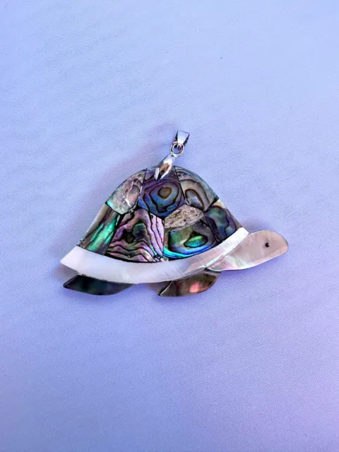Natural Abalone Paua Shell Jewelry - Stainless Steel Tortoise Sea Turtle Pendant