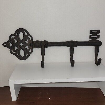 Skeleton Key Rack Cast Iron Victorian Antique Style Wall Hooks Rustic Black 15"