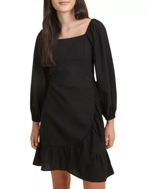 Seed Teen Girls Black Long Sleeve  Linen Blend Dress Size 14 Bnwt $69.95 2