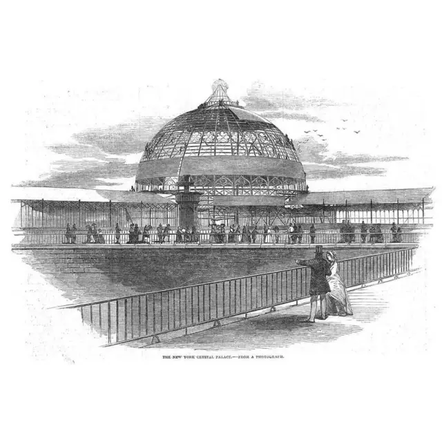 NEW YORK The Crystal Palace - Antique Print 1853