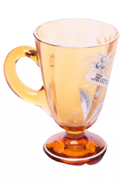Vintage Teeglas Orange Blumendekor Maria Bell 10cm 2