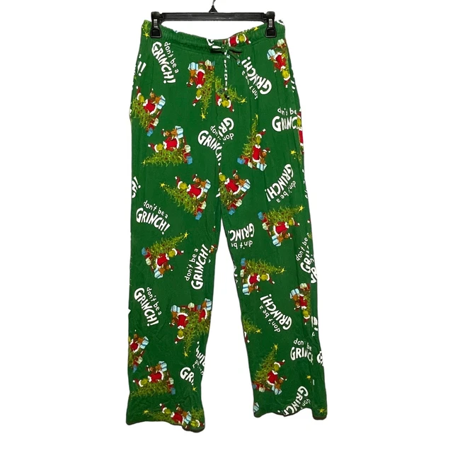 Dr Seuss Christmas Grinch PJ Pajama Pants Men Size M 32 34 Green Elastic Button