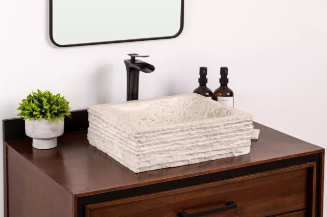 Natural Stone Vessel Bathroom Sink - Rustic Lerdo Marble