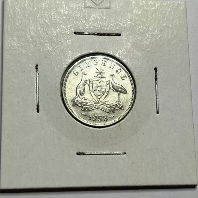 1958 Sixpence Coin - Choice Uncirculated - Elizabeth II Silver Australia 3