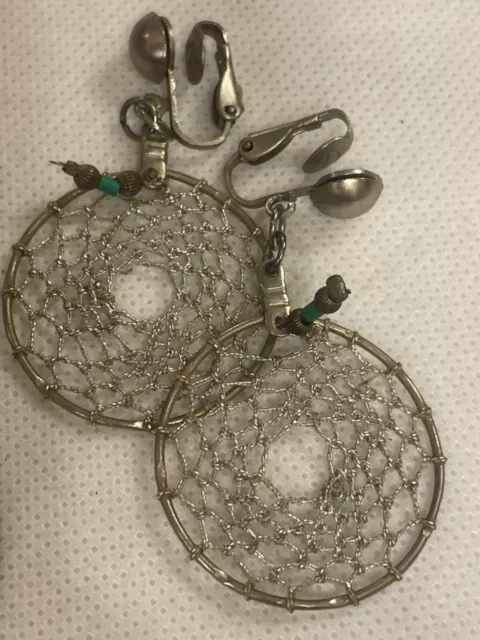 VTG SOUTHWEST LOT silver DREAMCATCHER TURQUOISE EARRINGS Indian coin ...