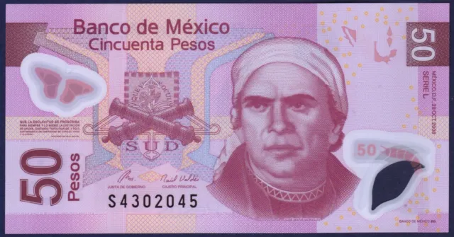 MEXICO - P123l - 50 Pesos - 2004 (2008) - Serie L - POLYMER - RARE - Gem UNC