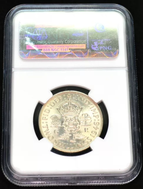 1946 United Kingdom Great Britain GEORGE VI Silver Florin 2 Shillings NGC MS 63 2