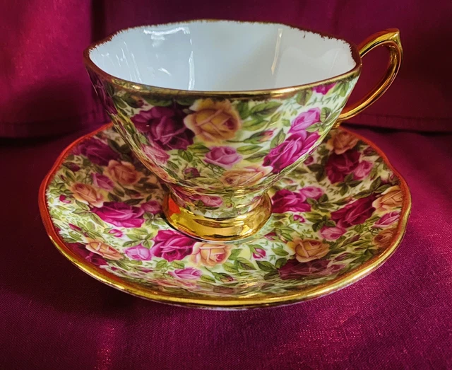 ROYAL ALBERT OLD Country Rose Chintz Cup Teacup Saucer England £59.45