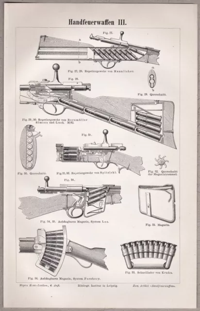 Waffen, Handfeuerwaffen, Magazine - Holzstich um 1895