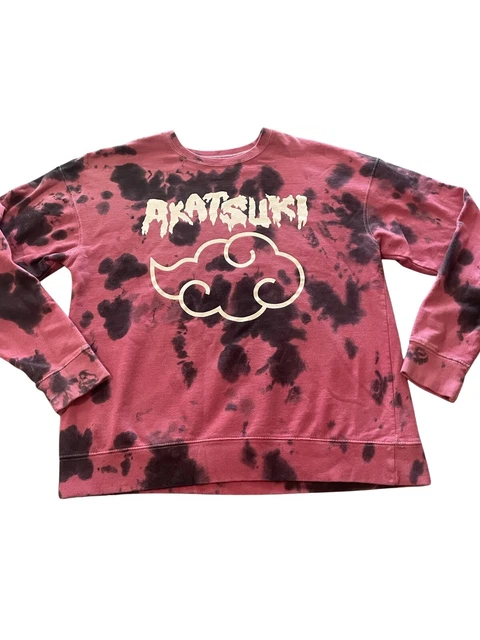 Naruto Women's Large Tie Dye Akatsuki Cloud Crew Pullover Sweatshirt Pink Black