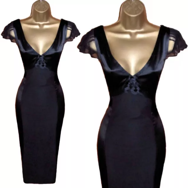 Karen Millen  Uk 10  (Us 6)  Stunning Black Silk Cocktail Evening Dress