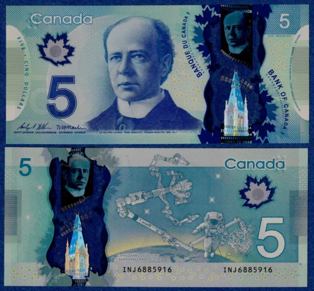 Canada $5 (2013) P106d " Wilkins & Macklem  "- UNC POLYMER NOTE - PREFIX INJ