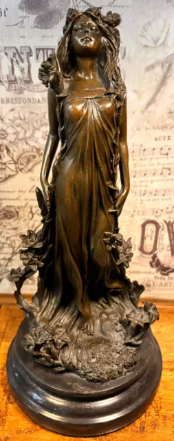 Bronze Figur Blumenmädchen  Nymphe Jugendstil / 30cm / 3,19 KG