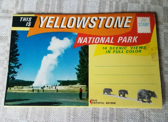 Yellowstone 14 Color Views Postcard Fold-Out Mirro-Krome H.S. Crocker Vintage