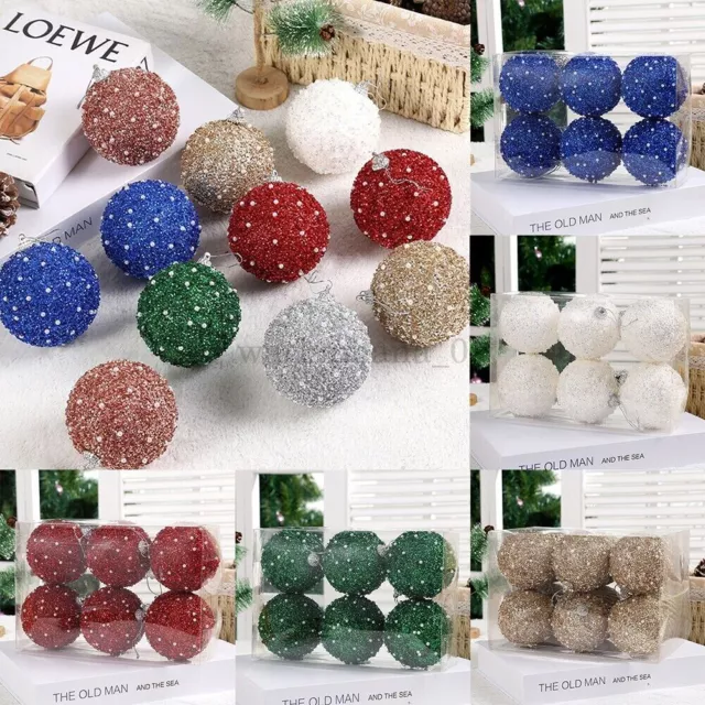 6Pc/Set Glitter Christmas Ball Ornament Festive Bauble Balls for Chic Decoration
