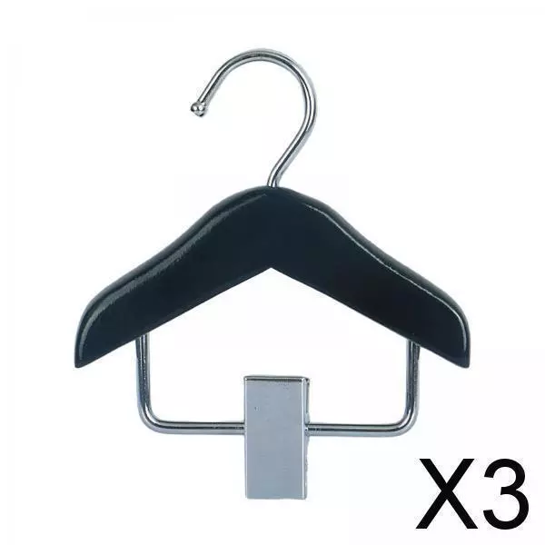 3X Pet Clothes Rack Hangers with Clip Wood Small Clothes Hold for Pet Black