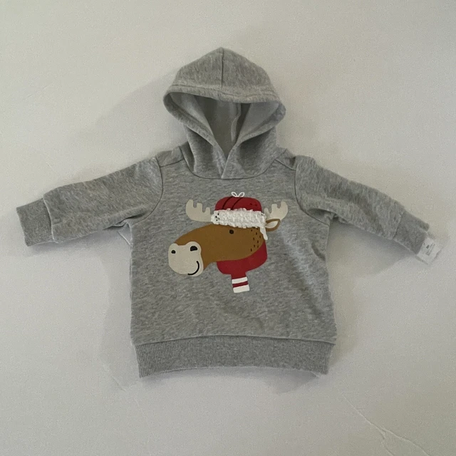 Carters Hooded Sweatshirt NEW Infant Baby 3-6 Months Hoodie Reindeer Moose Grey