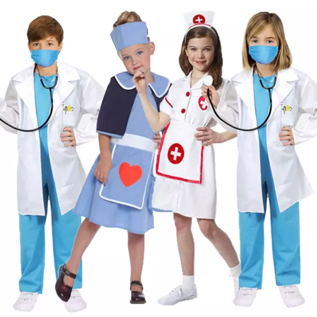 Kids Doctor Nurse Costume Medical Uniform Scrubs Book Day Party Outfit