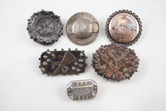 Mixed Grade Silver Brooches Antique Victorian x 6 (41g)