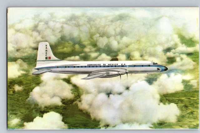 Aerial View Aeronaves De Mexico Whispering Giant Prop Plane in Flight Postcard