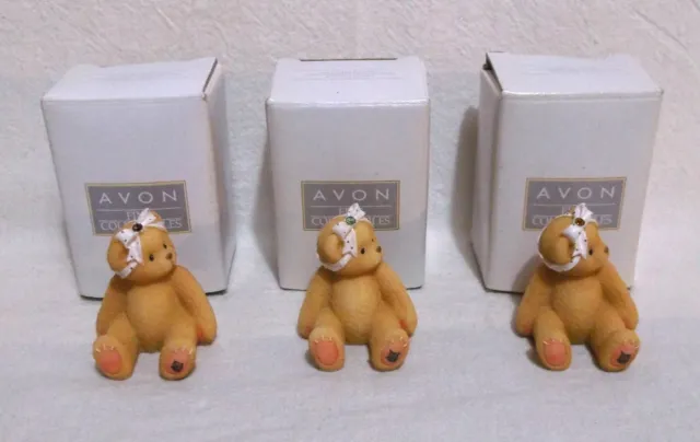 3 Avon Cherished Teddies Little Sparkles Mini Birthstone Figurines Feb Aug Nov