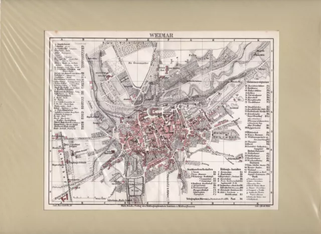 WEIMAR, Eisenbahnkarte und Plan 1861-67 von Ludwig Ravenstein