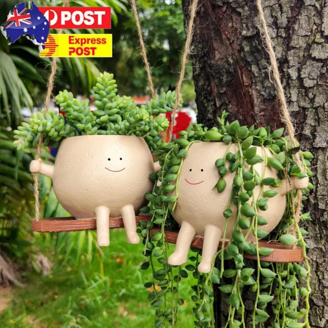 Swing Face Flower Plant Pot Resin Garden Wall Hanging Succulent Planter Pot AU