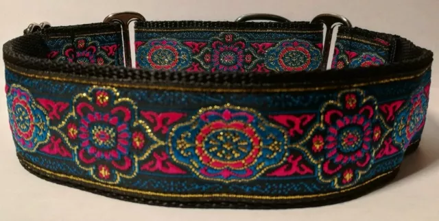 Pink Blue Metallic Gold Martingale Dog Collar 1.5" Greyhound Lurcher Pod Saluki