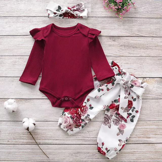Newborn Baby Girls Floral Outfits Romper Tops Pants Skirts Set Infant Clothes