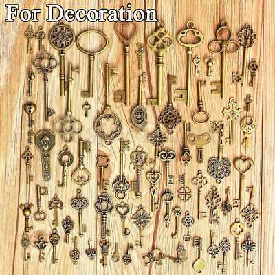 Set of 69 pcs Antique Vintage Style Skeleton Key Fancy Skeleton Keys Flat Notch