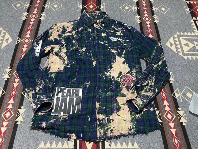 Pearl Jam Custom Distressed Bleach Flannel Shirt Mens Unisex Sz S/M T32