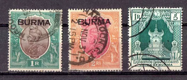 Burma 1937 KGVI 1r & 2rs SG 13, 14 + 1949 sc#112 fine used