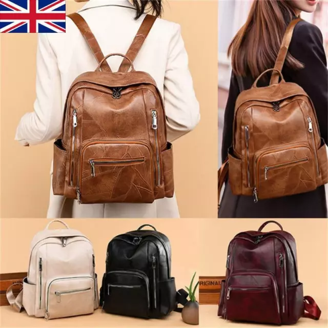 Vintage Women Ladies Genuine Leather Casual Rucksack Shoulder Bag Backpack