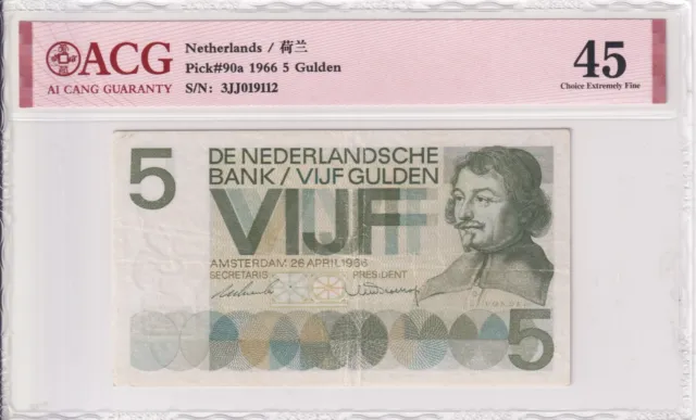 1966 Netherlands 5 Gulden Pick# 90a