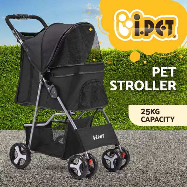 i.Pet Pet Stroller Pram Dog Cat Carrier Cage Travel Pushchair Foldable 4 Wheels