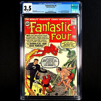 Fantastic Four #6 🔥 2nd appearance DOCTOR DOOM + SUB-MARINER 🔥 CGC 3.5 - WHITE