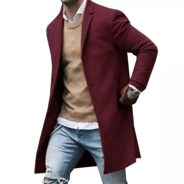 Men's Long Sleeve Jacket Trench Coat Outwear Casual Button Overcoat Winter Warm 3