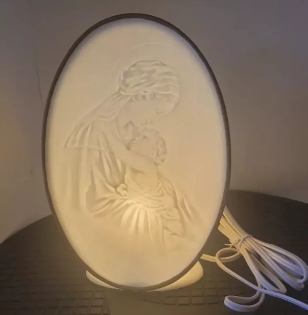 Madonna And Child Lighted Porcelain Religious Art Night Light Lamp 8.5"