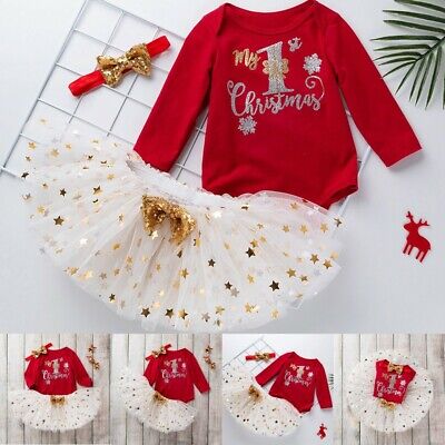 Newborn Baby Girls My 1st Christmas Romper Jumpsuit Tutu Dress Outfits Clothes