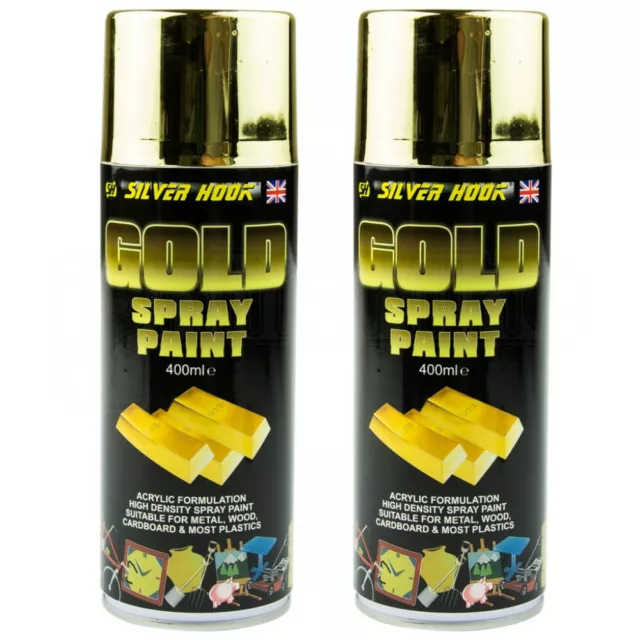 2 x Silverhook Gold High Density Spray Paint Aerosol Metal Wood Plastic 400ml