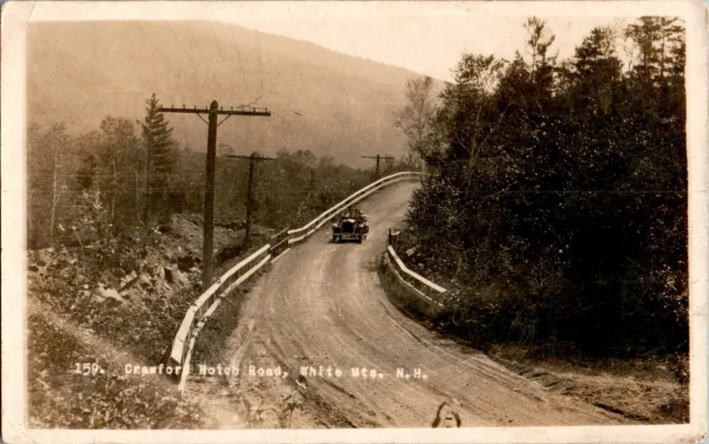 Crawford Notch Road, Early Car, White Mountains, New Hampshire NH RPPC Postcard