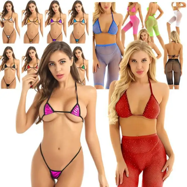 2Pcs Women See Through Swimwear Swimsuit Bikini Set Bra Top & G-String Summer