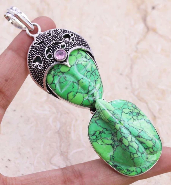 Praying Goddess Face 925 Silver Plated Handmade Pendant of 3" Ethnic Gift