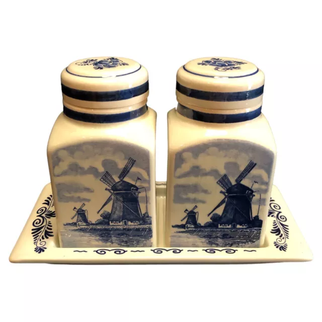 Delft Blue Holland Tea Caddy Jars With Under-Plate Hand Painted