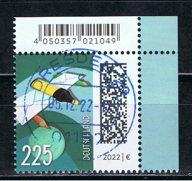 Bund MiNr. 3673 Welt der Briefe 225 ct Briefstift BG Ecke 2 Vollstempel