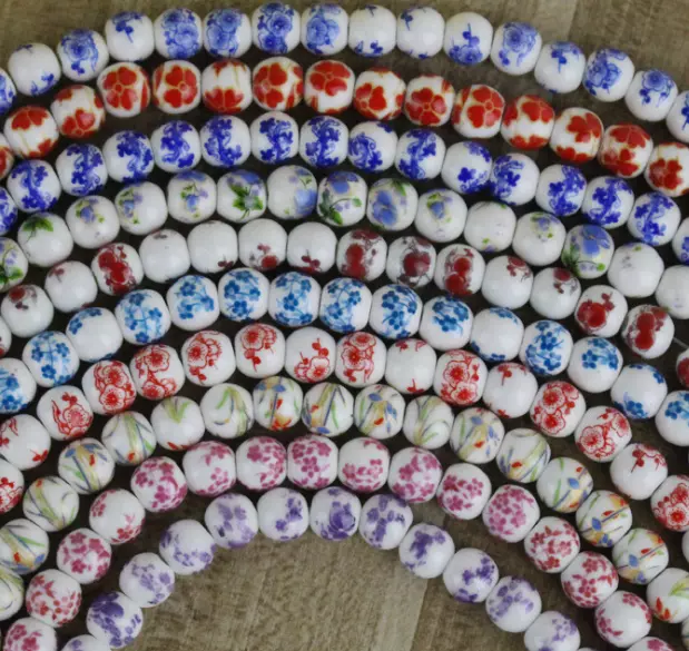 wholesale 200pcs 8mm Round Ceramic flower Loose Charm Spacer Beads Jewelry Craft