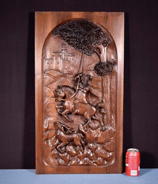 *Large French Antique Deep Carved Architectural Panel Door Solid Walnut Wood