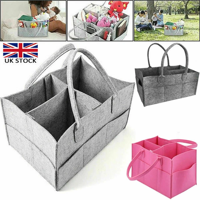 Baby Diaper Caddy Organizer Felt Changing Nappy Kids Storage Carrier Bag Grey UK
