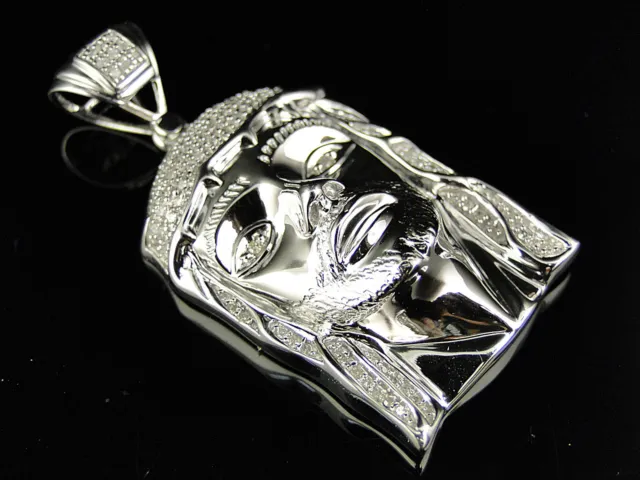 Mens .925 Silver Real Diamond Jesus Face Piece Pendant Charm 0.25 Ct 1.75 Inch