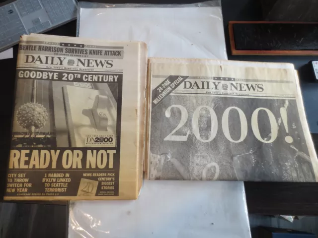 MILLENIUM 1999-2000 NEW YORK DAILY NEWS 2 PAPERS GOODBYE 20th CENT.PAGE SPECIALS